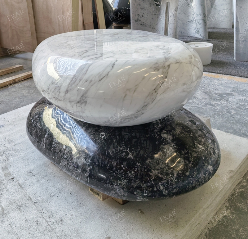 Modern Outdoor Natural Marble Coffee Table, Unique Stone - Stack Design