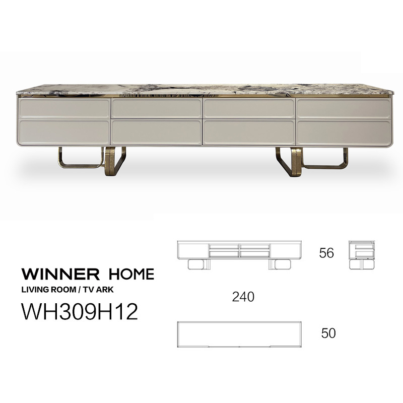 Marble Panel TV Cabinet with Metal Legs