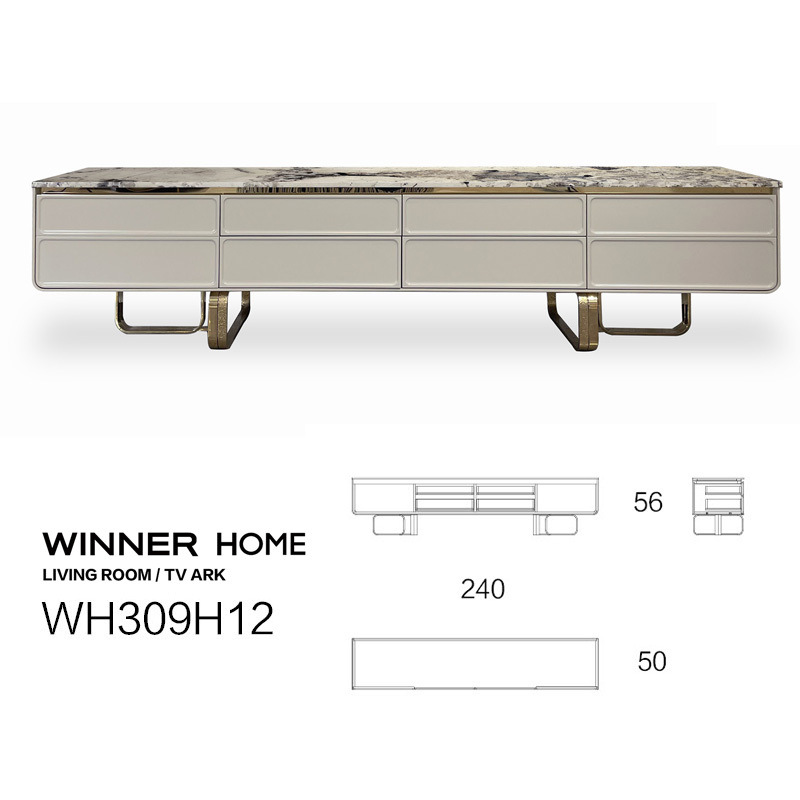 Marble Panel TV Cabinet with Metal Legs