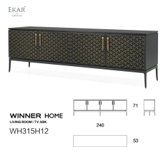 EKAR FURNITURE Modern living room TV cabinet in midnight black solid cast aluminum