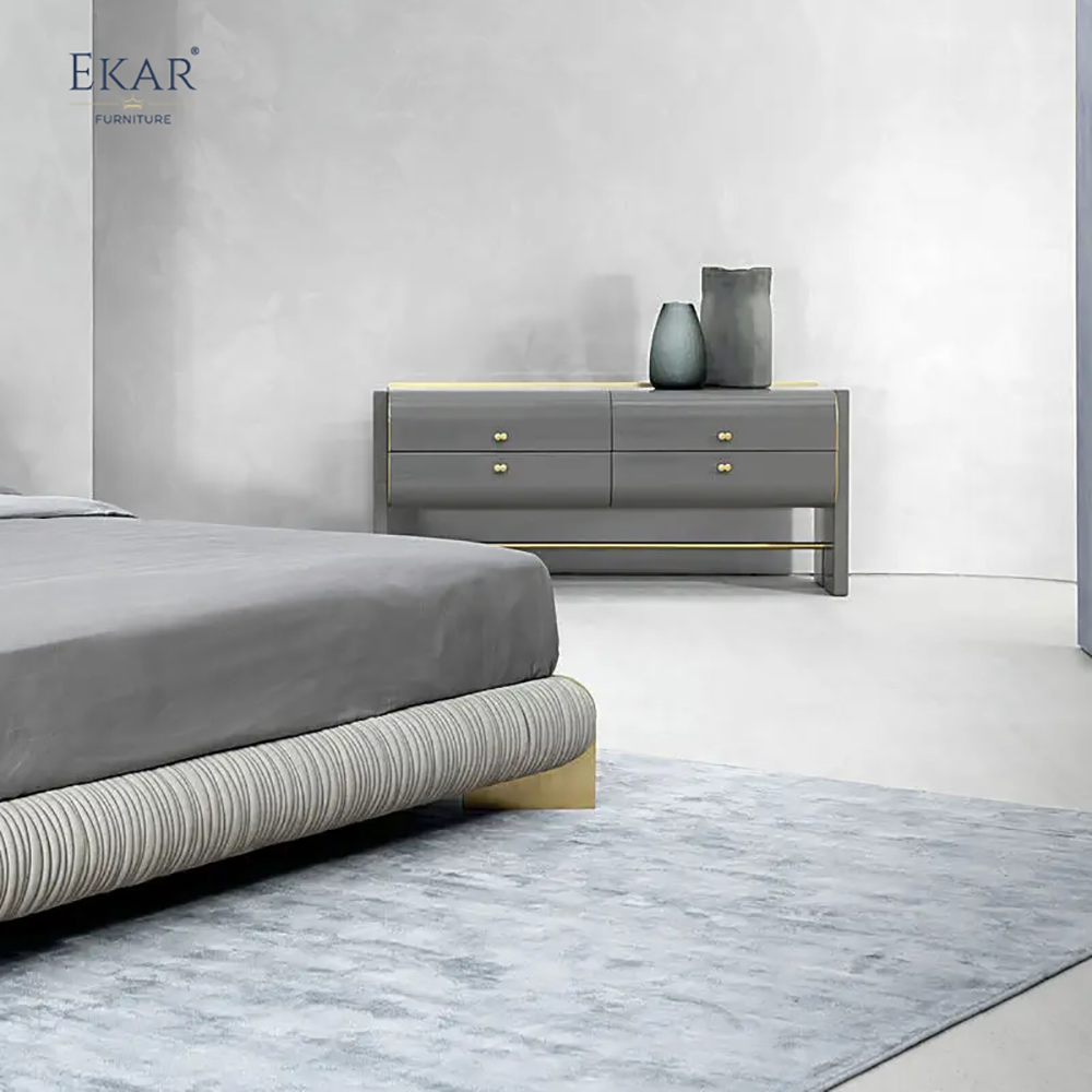 Modern Solid Wood Bedroom Dresser with Metal Accent Strips