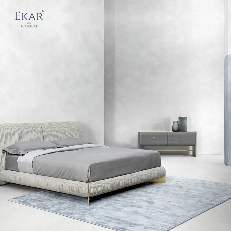 Modern Solid Wood Bedroom Dresser with Metal Accent Strips
