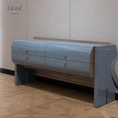 Modern Solid Wood Bedroom Dresser with Metal Accent Strips