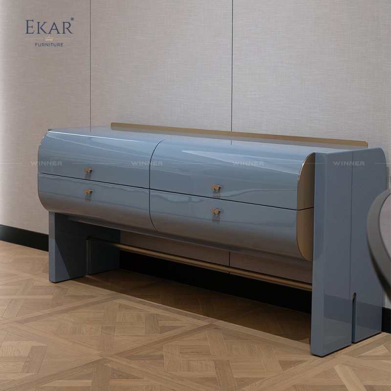 Modern Solid Wood Bedroom Dresser with Metal Accent Strips