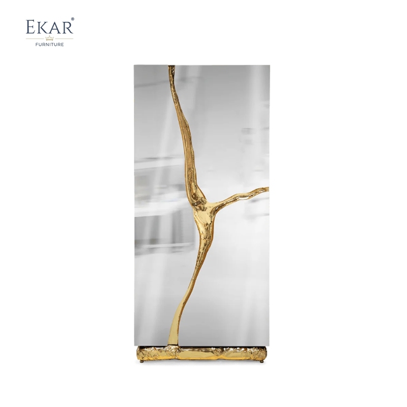 Luxury Minimalist Living Room Cabinet: Stainless Steel & Copper Base