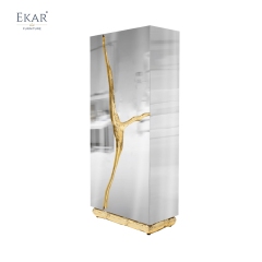 Luxury Minimalist Living Room Cabinet: Stainless Steel & Copper Base