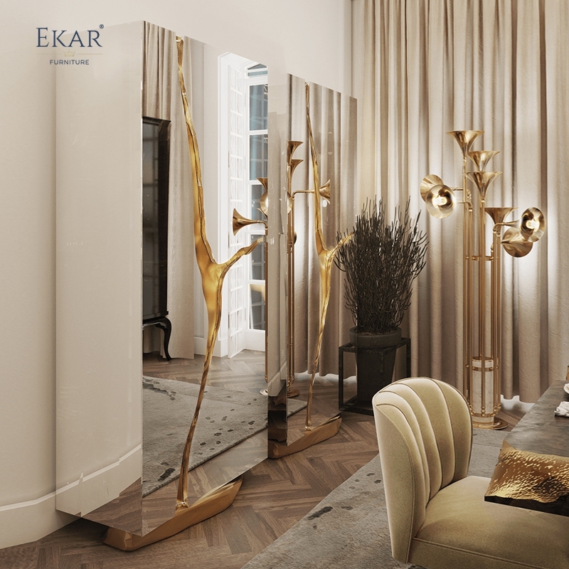 Luxury Minimalist Living Room Cabinet: Stainless Steel & Copper Base