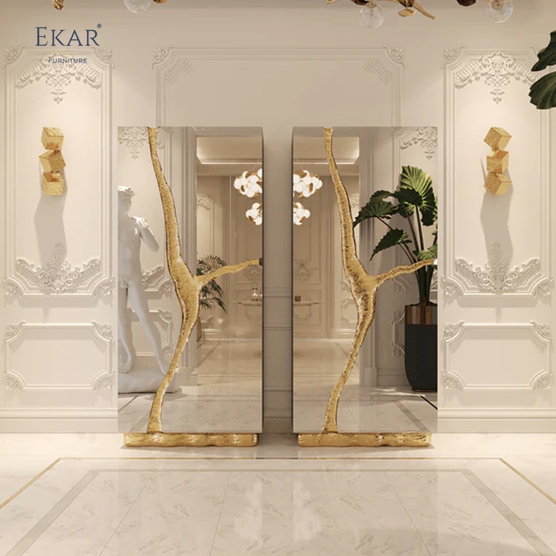 Luxury Minimalist Living Room Cabinet: Stainless Steel & Copper Base