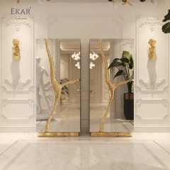 Luxury Minimalist Living Room Cabinet: Stainless Steel & Copper Base