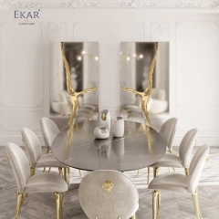 Luxury Minimalist Living Room Cabinet: Stainless Steel & Copper Base