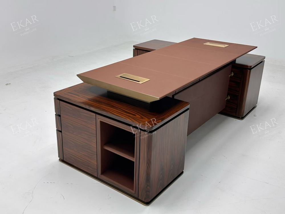 New Design Leather & Wood Executive Desk with Metal Base
