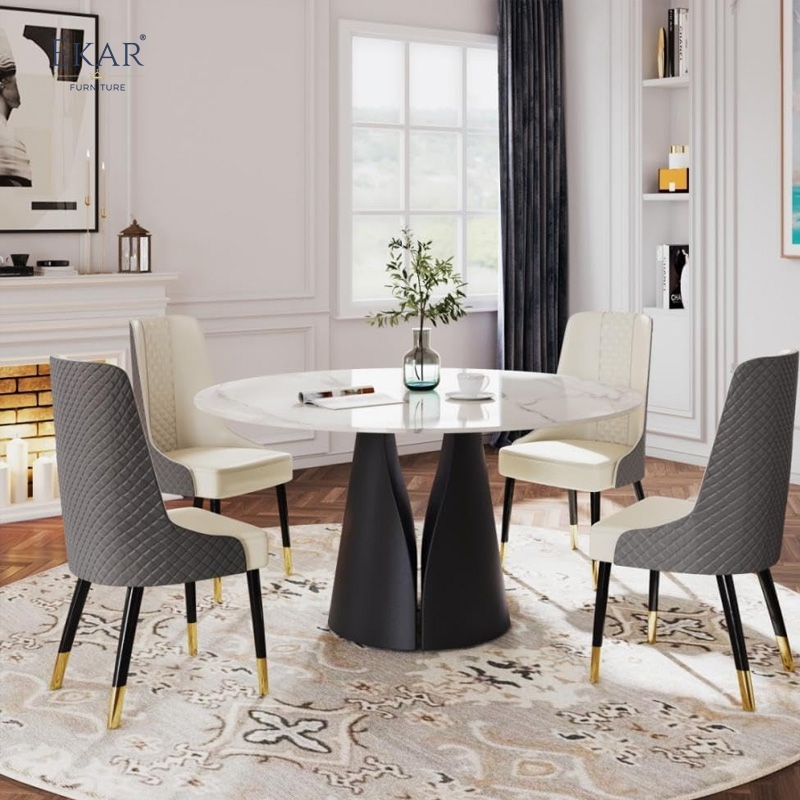 Modern Round Dining Table with Marble Top and Stainless Steel Base ...