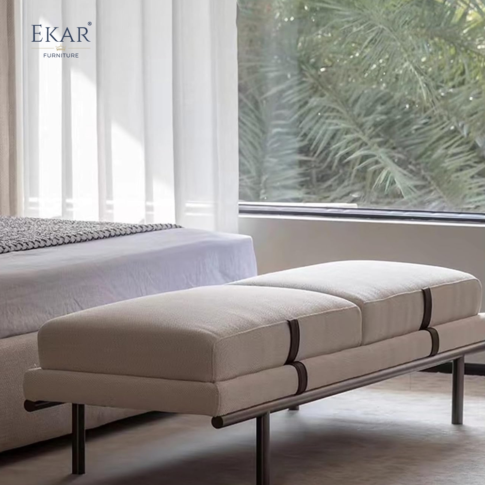 Modern Bedroom End of Bed Bench with Stainless Steel & Upholstered Fabric