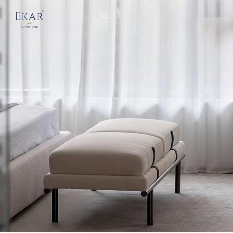 Modern Bedroom End of Bed Bench with Stainless Steel & Upholstered Fabric