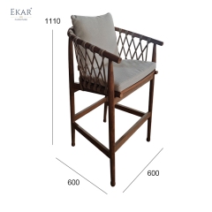 EKAR Riva Outdoor Solid Wood Bar Stool | Luxury Patio Bar Seating for Balconies & Gardens