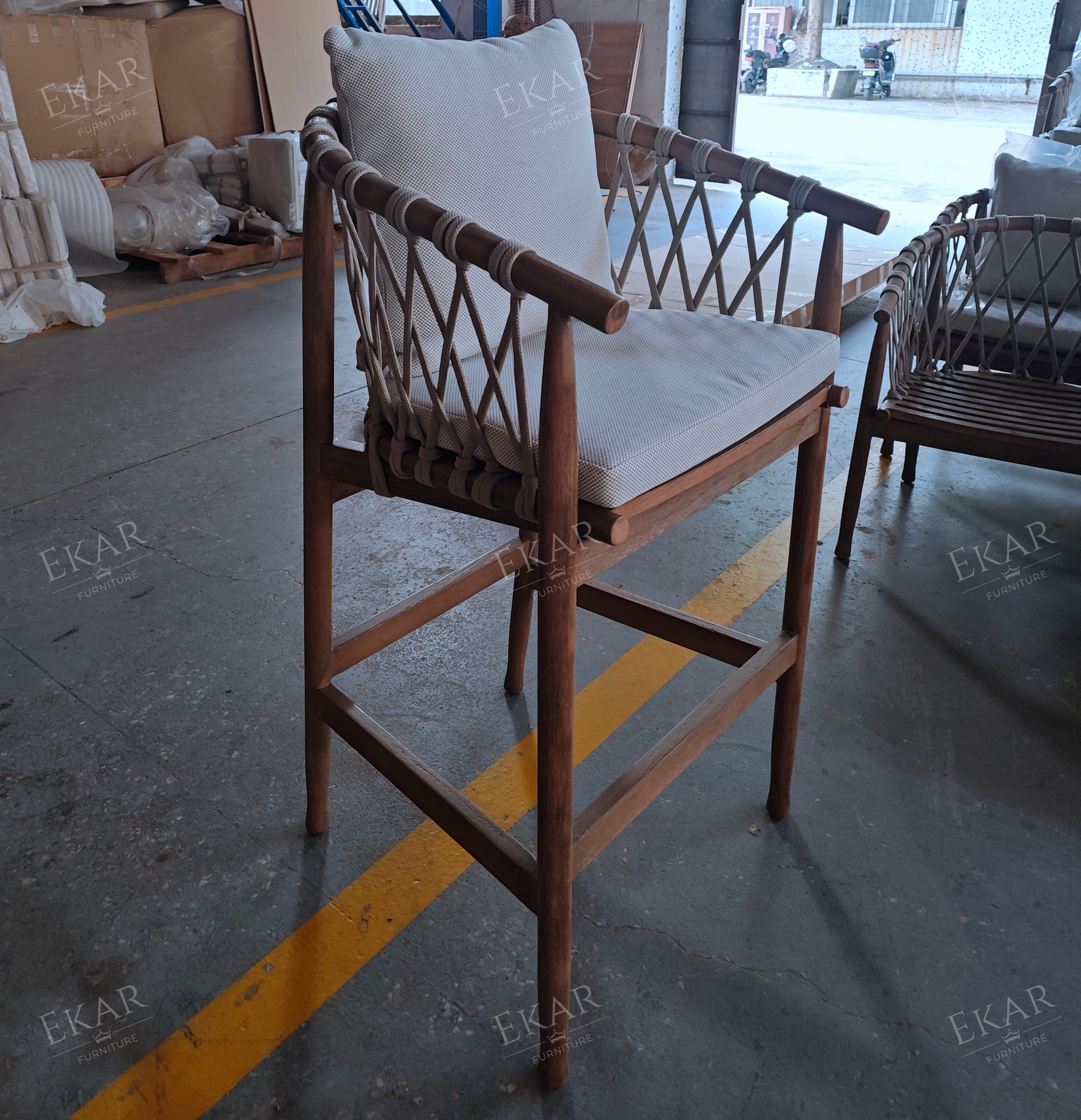 EKAR Riva Outdoor Solid Wood Bar Stool | Luxury Patio Bar Seating for Balconies & Gardens