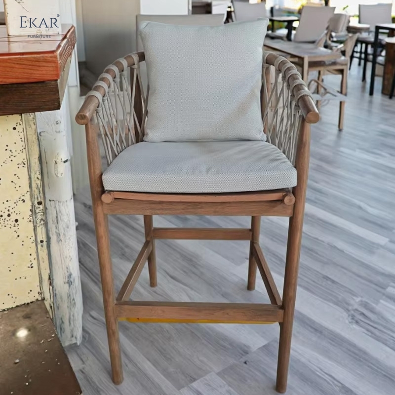 EKAR Riva Outdoor Solid Wood Bar Stool | Luxury Patio Bar Seating for Balconies & Gardens