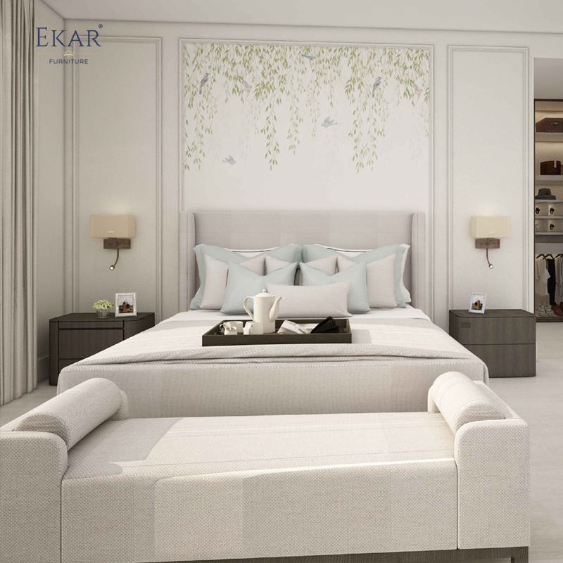 Modern Fabric Bedroom Bench with Armrests for End of Bed