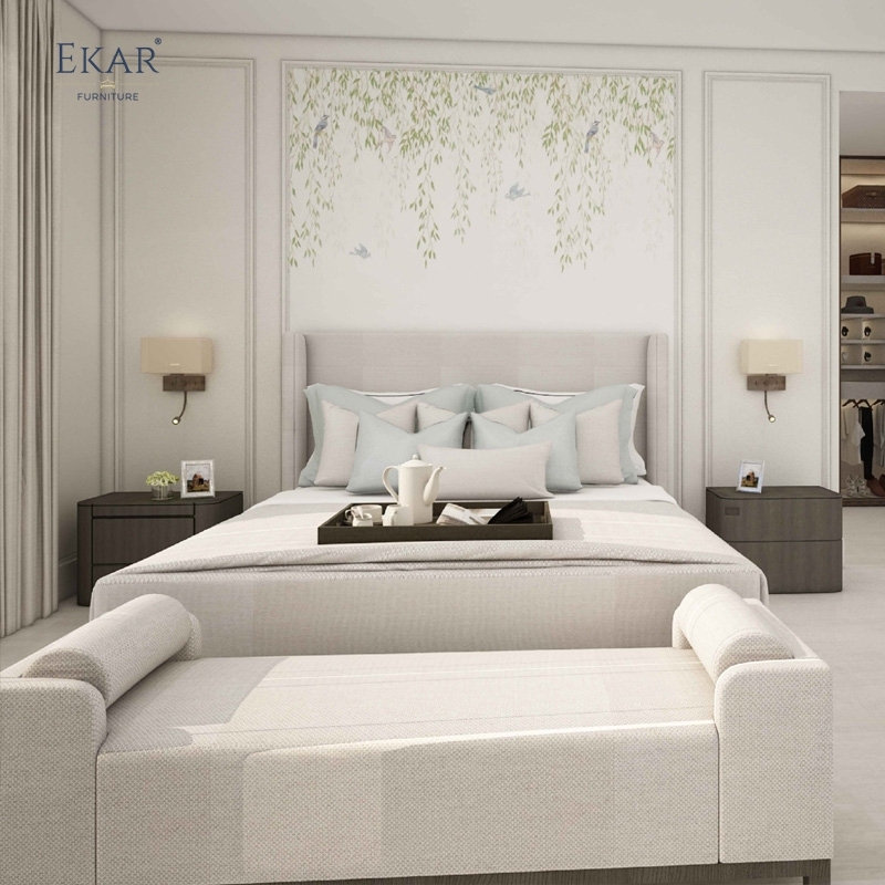 Modern Fabric Bedroom Bench with Armrests for End of Bed