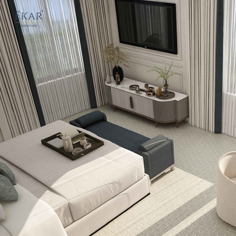 Modern Fabric Bedroom Bench with Armrests for End of Bed