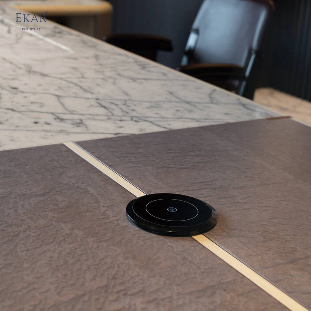 EKAR Modern Luxury Asymmetrical Executive Conference Table with Integrated Tea Station & Mixed Material Finish