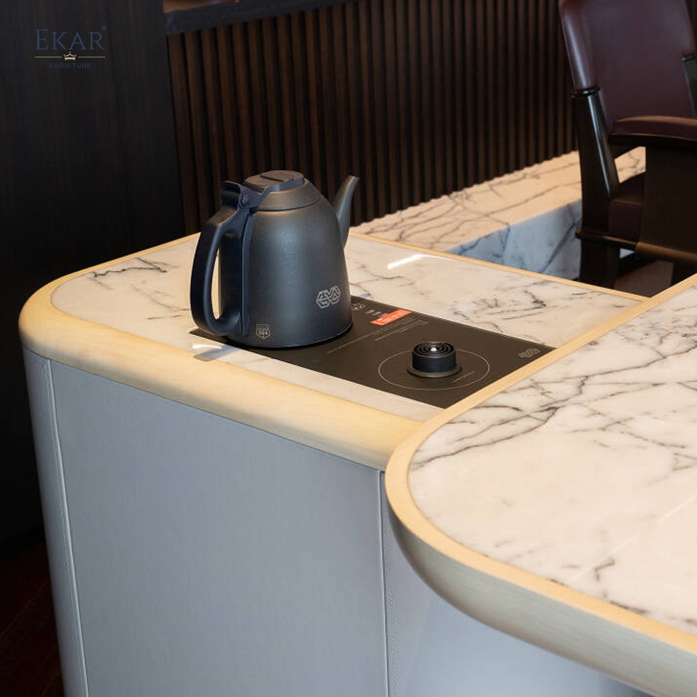 EKAR Modern Luxury Asymmetrical Executive Conference Table with Integrated Tea Station & Mixed Material Finish