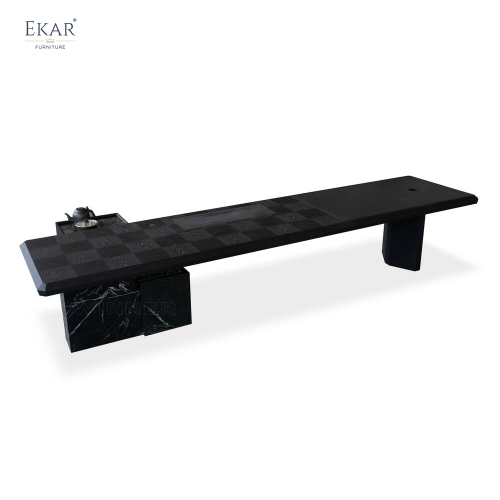 EKAR Modern Luxury Black Wood Executive Conference Table with Marble Base &amp;amp; Integrated Tea Station