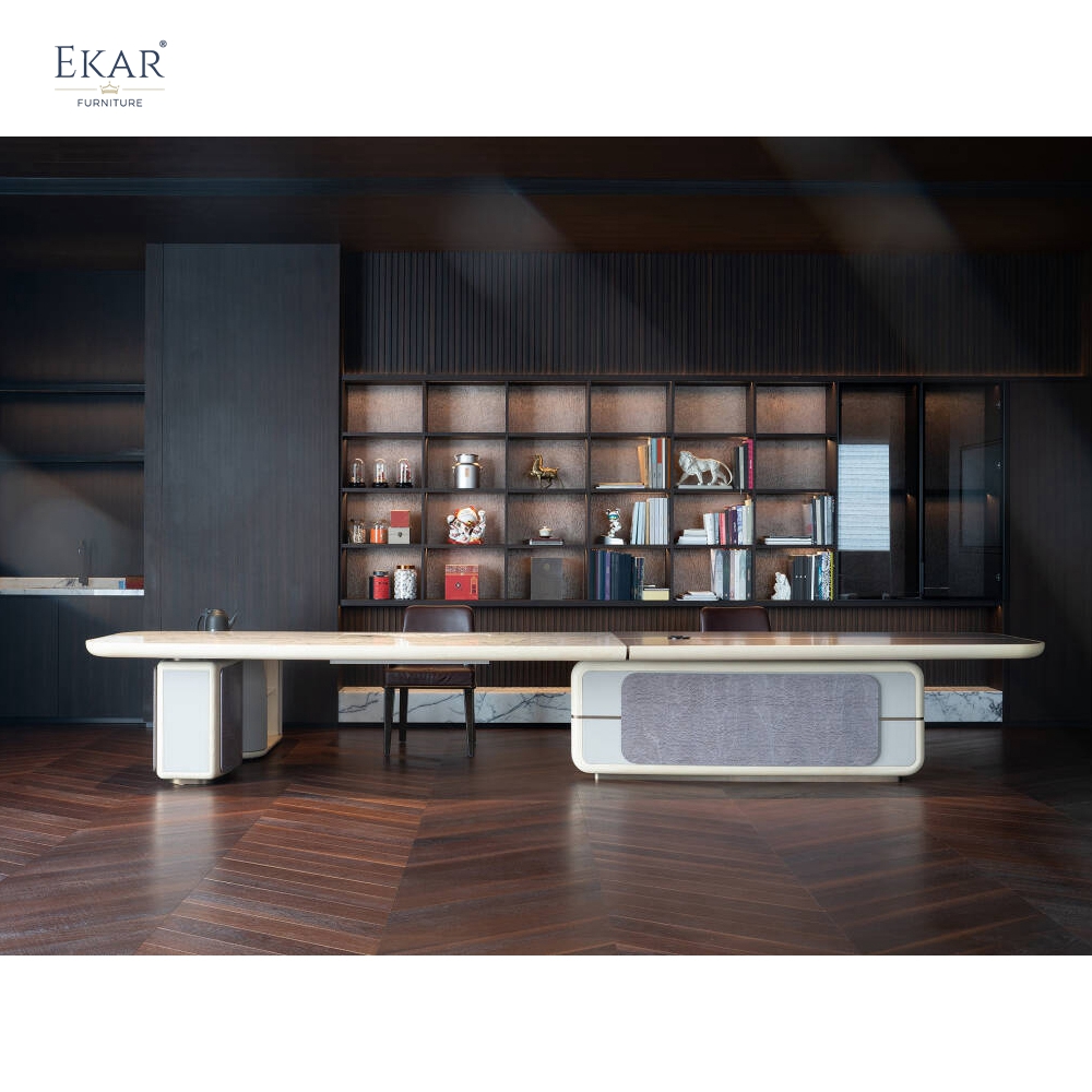 EKAR Modern Luxury Asymmetrical Executive Conference Table with Integrated Tea Station & Mixed Material Finish