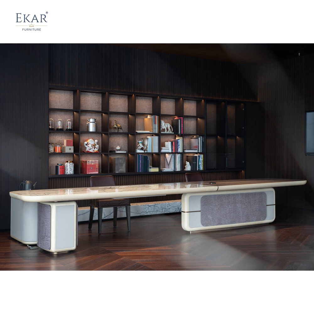 EKAR Modern Luxury Asymmetrical Executive Conference Table with Integrated Tea Station & Mixed Material Finish