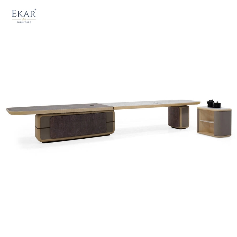 EKAR Modern Luxury Asymmetrical Executive Conference Table with Integrated Tea Station & Mixed Material Finish