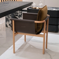 Modern Saddle Leather Dining Chair – Sleek Wooden Legs with Luxe Comfort