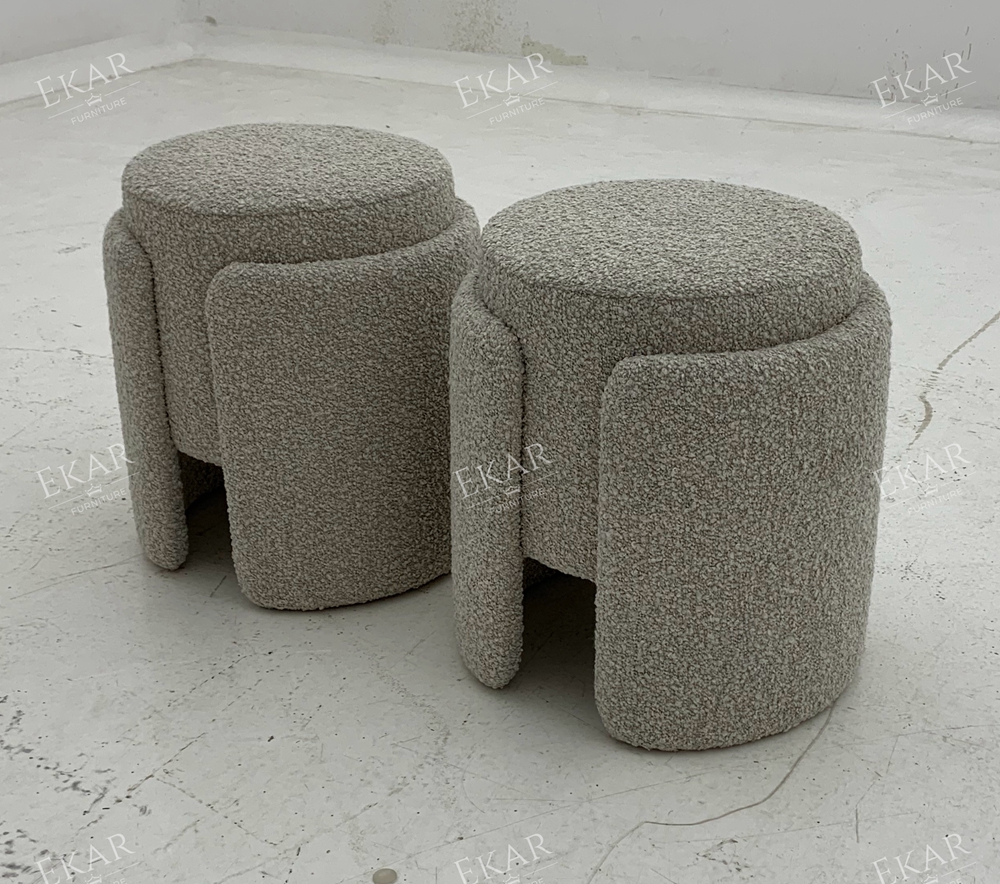 EKAR Vora Velvet Vanity Stool – Modern Round Makeup Ottoman