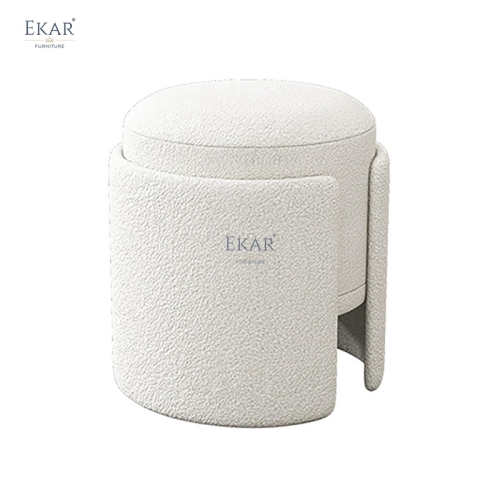 EKAR Vora Velvet Vanity Stool – Modern Round Makeup Ottoman