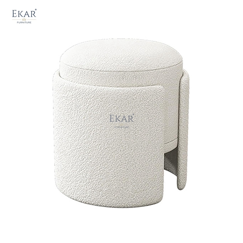 EKAR Vora Velvet Vanity Stool – Modern Round Makeup Ottoman