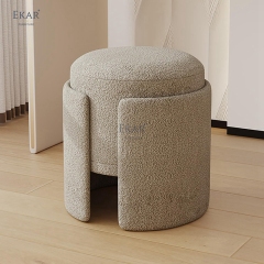EKAR Vora Velvet Vanity Stool – Modern Round Makeup Ottoman