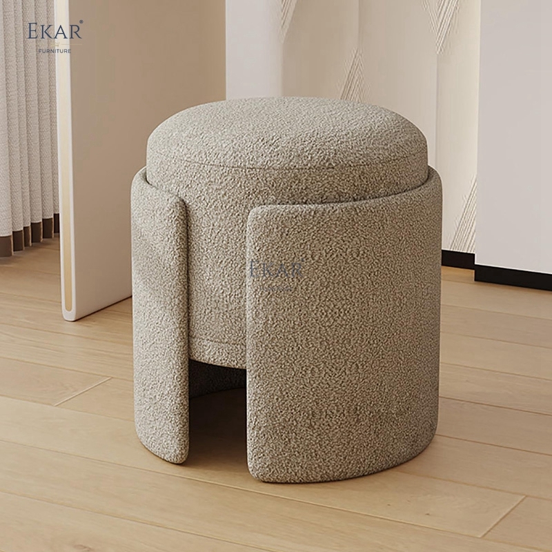 EKAR Vora Velvet Vanity Stool – Modern Round Makeup Ottoman