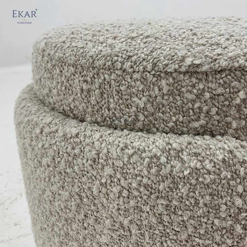 EKAR Vora Velvet Vanity Stool – Modern Round Makeup Ottoman