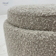 EKAR Vora Velvet Vanity Stool – Modern Round Makeup Ottoman