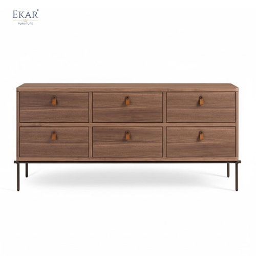 EKAR Maddox Walnut 6-Drawer Sideboard – Mid-Century Modern Storage Cabinet