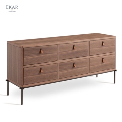 EKAR Maddox Walnut 6-Drawer Sideboard – Mid-Century Modern Storage Cabinet