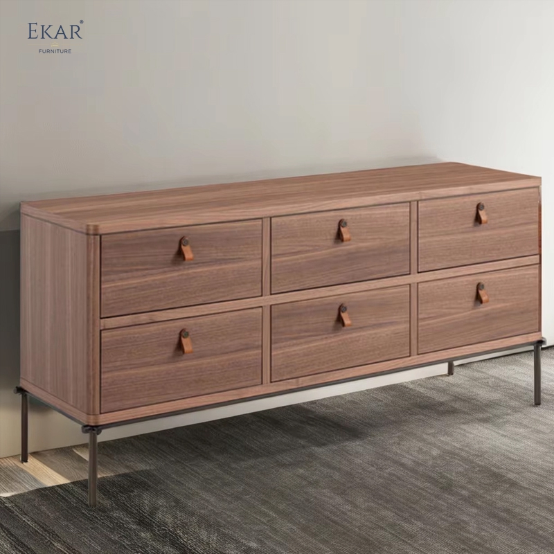 EKAR Maddox Walnut 6-Drawer Sideboard – Mid-Century Modern Storage Cabinet