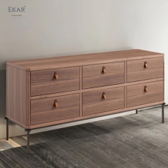 EKAR Maddox Walnut 6-Drawer Sideboard – Mid-Century Modern Storage Cabinet