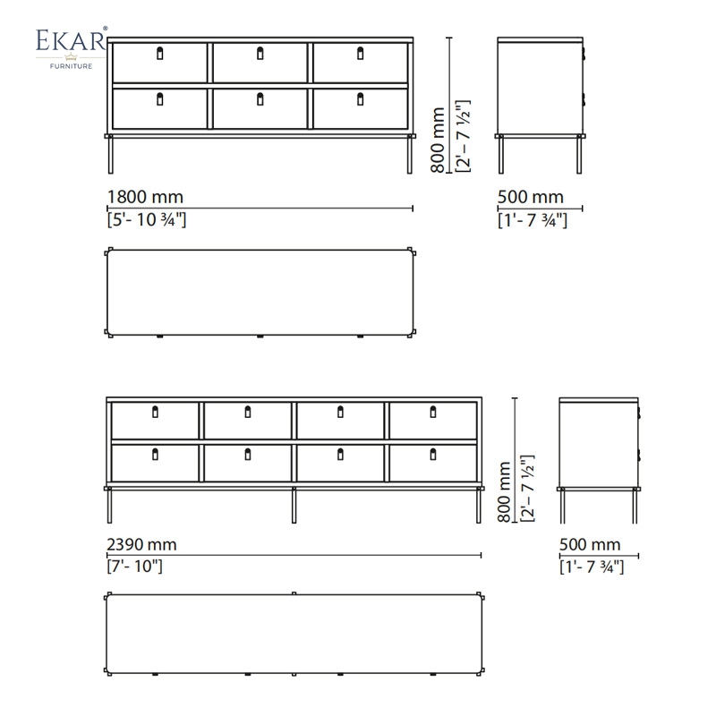 EKAR Maddox Walnut 6-Drawer Sideboard – Mid-Century Modern Storage Cabinet