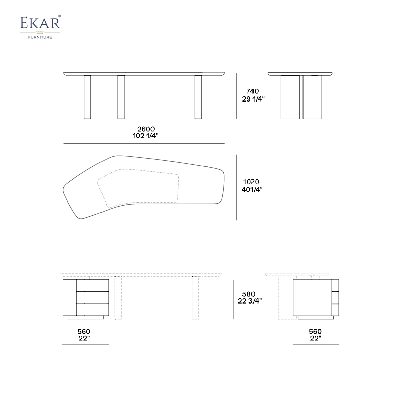 EKAR Kian Architectural Desk – Modern Minimalist Home Office Table