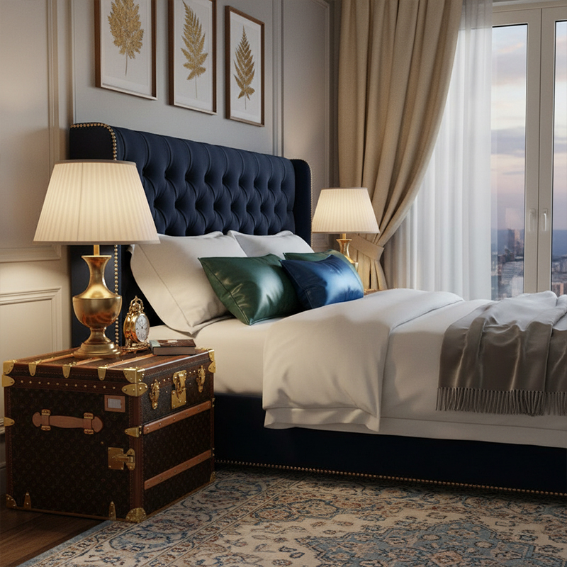 EKAR Gilded Monogram Nightstand | Bedside Cube Storage Cabinet