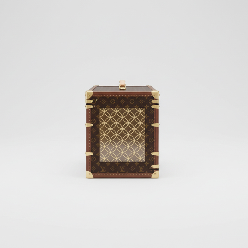 EKAR Monogram Pet Carrier Trunk | Gilded Copper Luxury Travel Crate for Small Animals