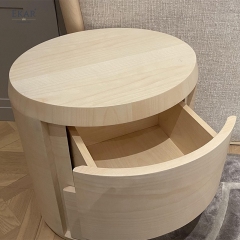 EKAR "Circula" Minimalist Round Nightstand - Light Wood 2-Drawer Furniture