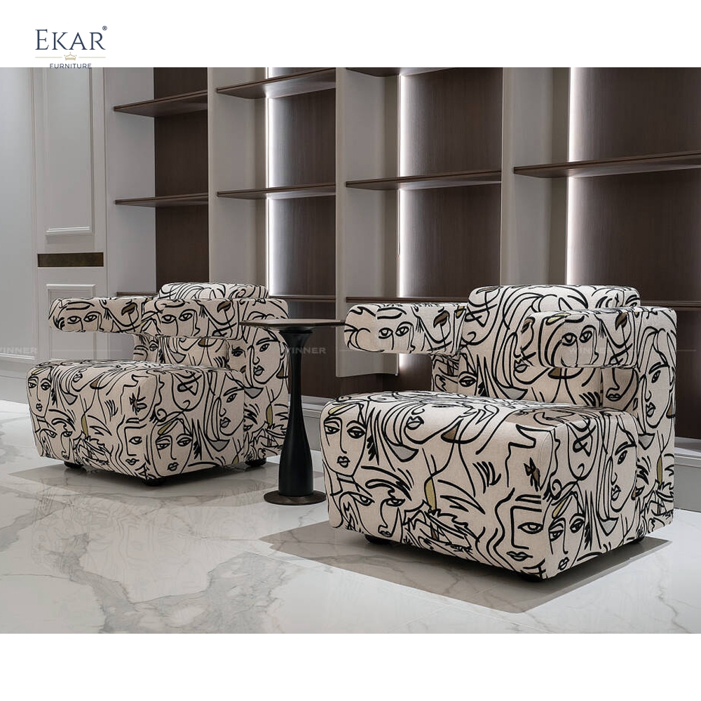 EKAR FURNITURE Luxury Knit Fabric & Linen Accent Chair with Textured Weave Design