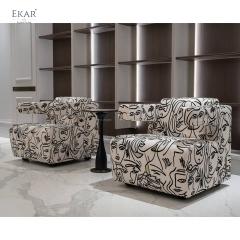 EKAR FURNITURE Luxury Knit Fabric & Linen Accent Chair with Textured Weave Design