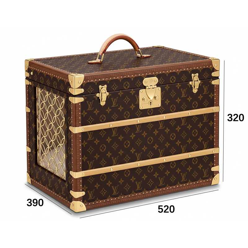EKAR Monogram Pet Carrier Trunk | Gilded Copper Luxury Travel Crate for Small Animals